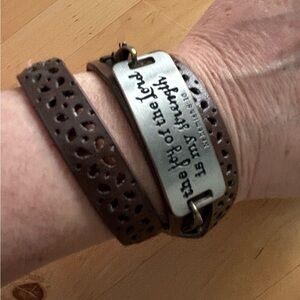 Brown Leather Bracelet with Bible Verse Plate